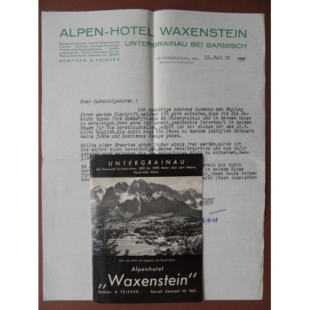 Prospekt Alpenhotel Waxenstein - Untergrainau - 1935