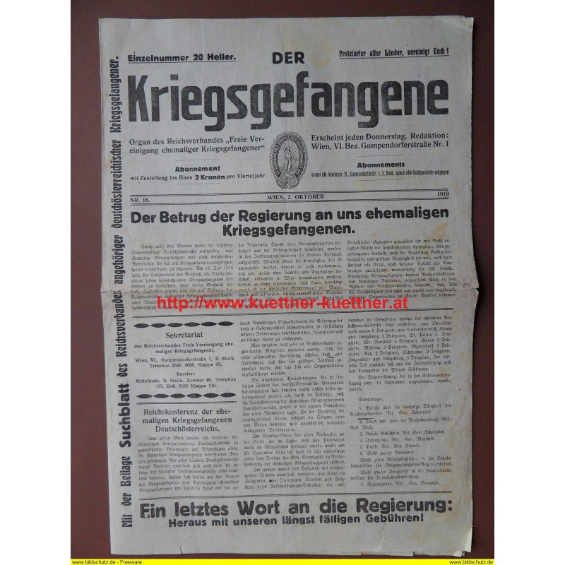 Der Kriegsgefangene / Nr. 18 / 2. Oktober 1919