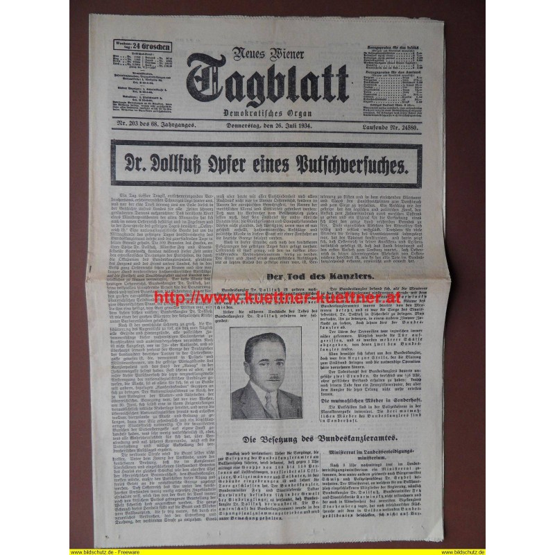 Neues Wiener Tagblatt / 26. Juli 1934 (Kanzler Dollfuß)