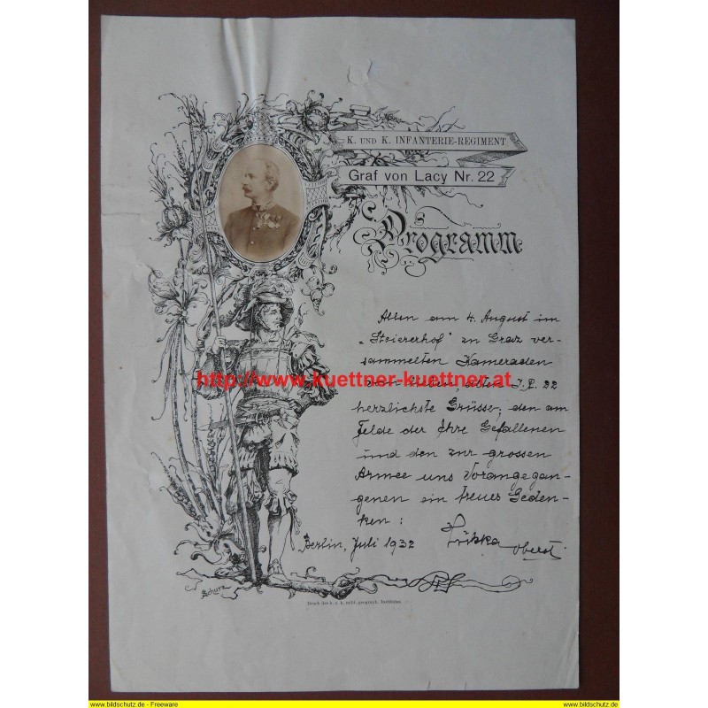 Programm des K. und K. Infanterie-Regiment Graf von Lacy Nr. 22 (1932) Programm des K. und K. Infanterie-Regiment Graf von Lacy Nr. 22 (1932)