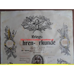 Kriegs- Ehren- Urkunde Trompeter Johann Gruber (1914-1918)