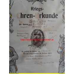 Kriegs- Ehren- Urkunde Trompeter Johann Gruber (1914-1918)