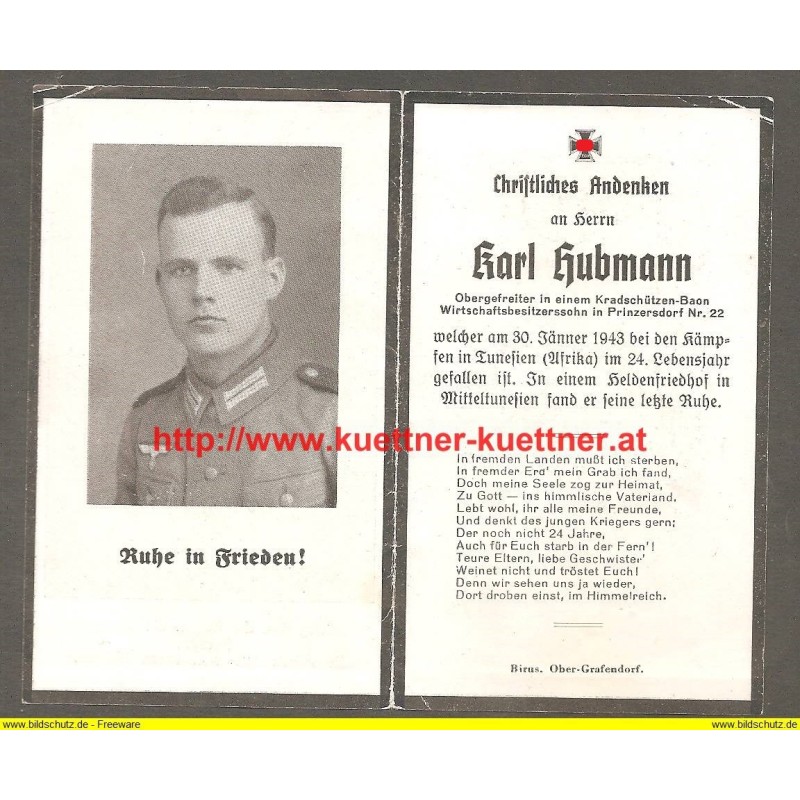 Sterbebildchen | death card WW2 | Karl Hubmann Sterbebildchen | death card WW2 | Karl Hubmann