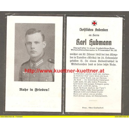 Sterbebildchen | death card WW2 | Karl Hubmann
