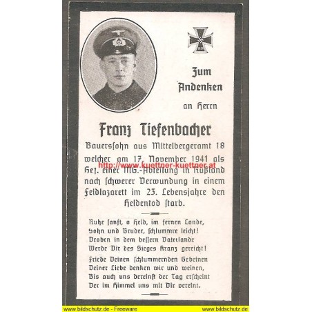 Sterbebildchen | death card WW2 | Franz Tiefenbacher