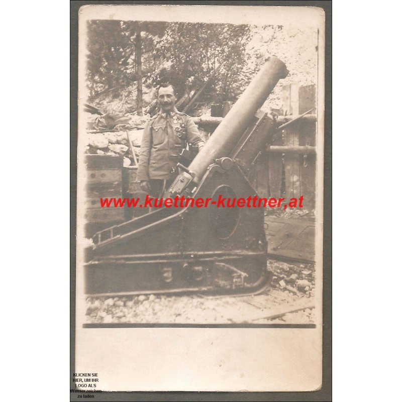 AK - Foto I WK - Soldat, Orden, schweres Geschütz , Mörser AK - Foto I WK - Soldat, Orden, schweres Geschütz , Mörser