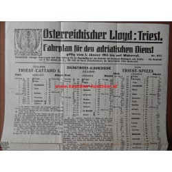 Österr. Lloyd Triest Fahrplan vom 1. Jänner 1914