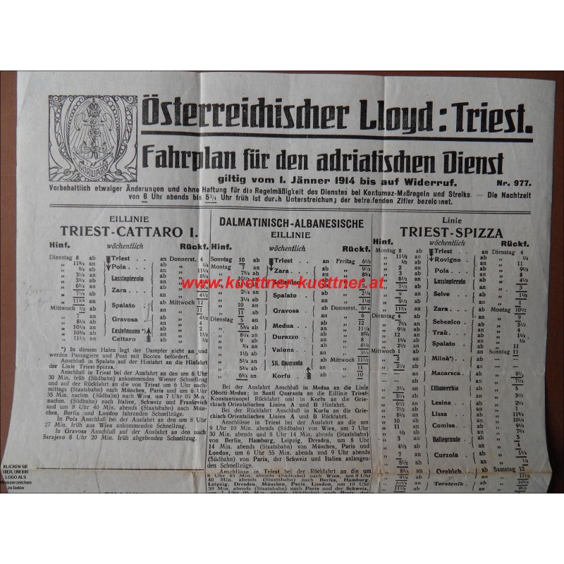 Österr. Lloyd Triest Fahrplan vom 1. Jänner 1914 Österr. Lloyd Triest Fahrplan vom 1. Jänner 1914