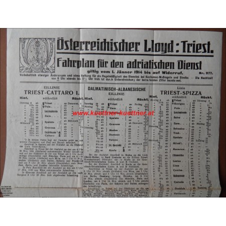 Österr. Lloyd Triest Fahrplan vom 1. Jänner 1914