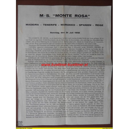 M.S. MONTE ROSA Reiseplan 31. Juli 1932 