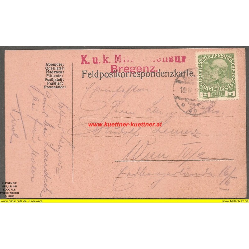 Feldpostkorrespondenzkarte - K. u. k. Militärzensur Bregenz  