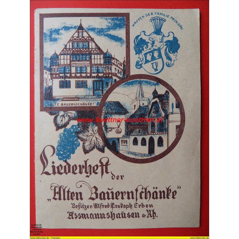 Liederheft - Alte Bauernschaenke - Assmannshausen mit Urkunde Liederheft - Alte Bauernschaenke - Assmannshausen mit Urkunde