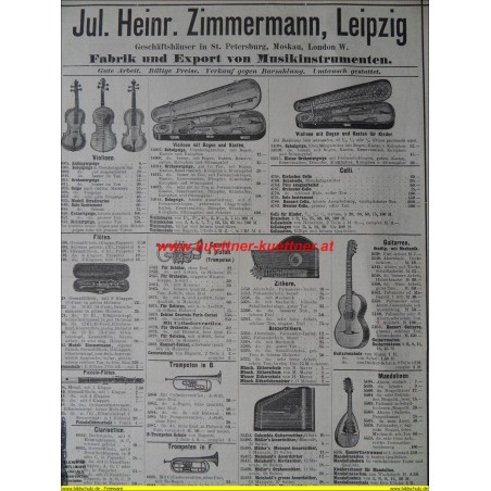 Werbung - Musikinstrumente / Jul. Heinr. Zimmermann, Leipzig (um 1910)