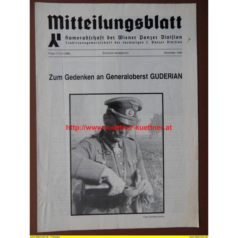 Mitteilungsblatt 2. Panzer Division Nov. 1988 Mitteilungsblatt 2. Panzer Division Nov. 1988