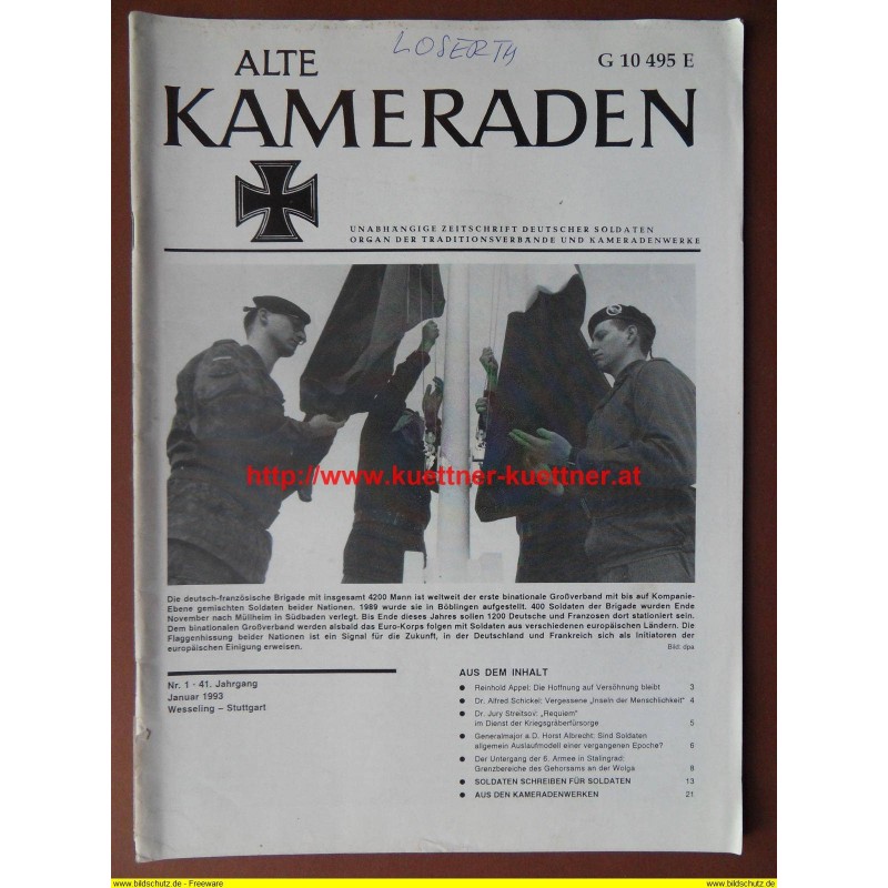 Alte Kameraden - Zeitschrift Deutscher Soldaten Nr. 1 - 1993 Alte Kameraden - Zeitschrift Deutscher Soldaten Nr. 1 - 1993