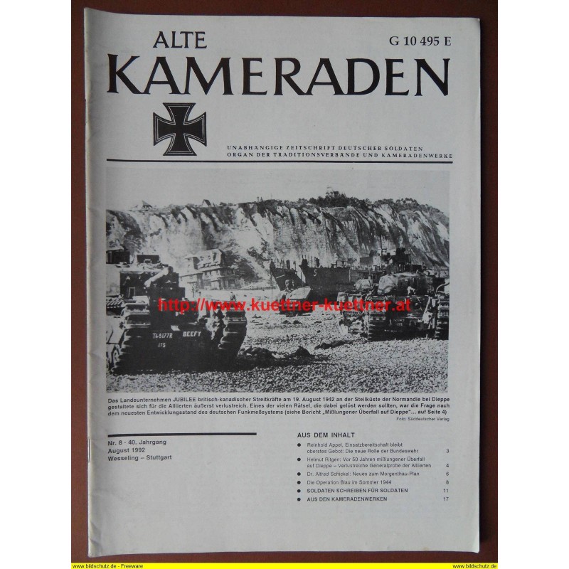Alte Kameraden - Zeitschrift Deutscher Soldaten Nr. 8 - 1992 Alte Kameraden - Zeitschrift Deutscher Soldaten Nr. 8 - 1992