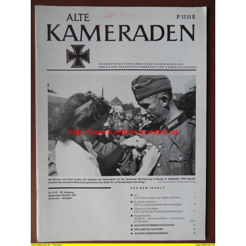 Alte Kameraden - Zeitschrift Deutscher Soldaten Nr. 9/10 - 1991 Alte Kameraden - Zeitschrift Deutscher Soldaten Nr. 9/10 - 1991