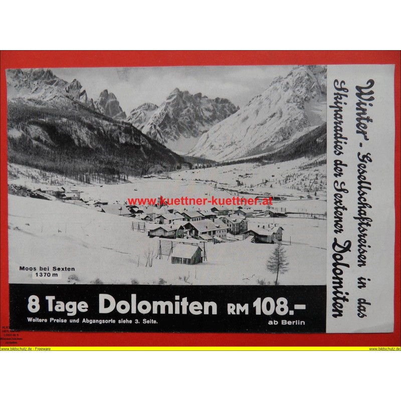 Prospekt Skiparadies der Sextener Dolomiten (1937)