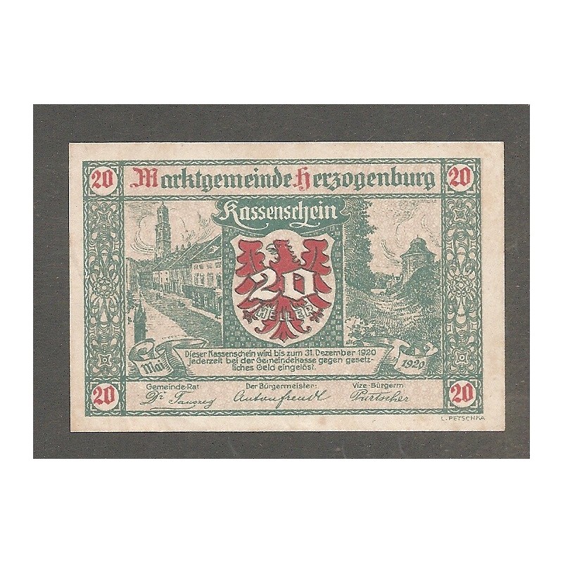 Kassenschein Marktgemeinde Herzogenburg - 20 Heller