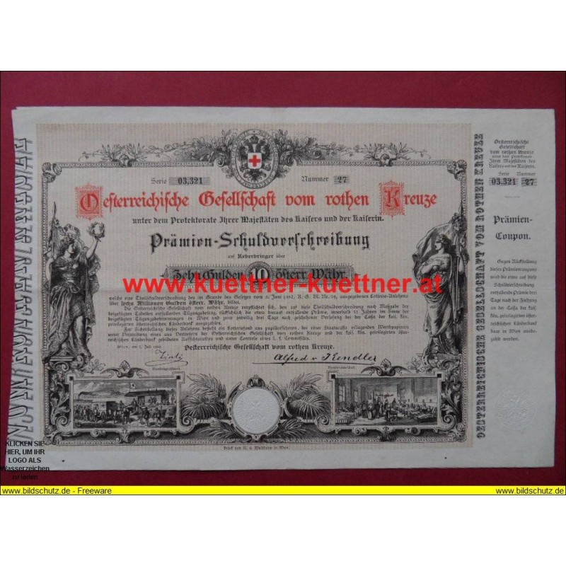 Prämien-Schuldverschreibung - Österr. Gesellschaft vom rothen Kreuze Nr. 27 / 1882 Prämien-Schuldverschreibung - Österr. Gesellschaft vom rothen Kreuze Nr. 27 / 1882