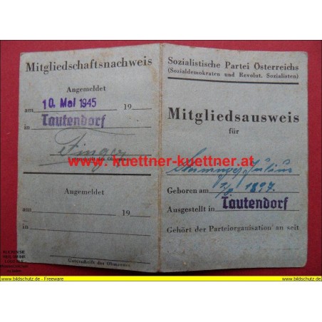 Mitgliedsausweis SPÖ 1945 - 1948