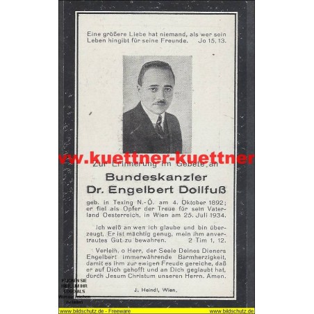 Sterbebildchen - Dr. Engelbert Dollfuß (1892-1934)