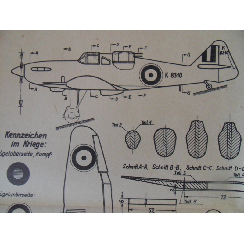 Alter Modellbauplan engl. Jagdzweisitzer Boulton - Paul "Defiant" Alter Modellbauplan engl. Jagdzweisitzer Boulton - Paul "Defiant"