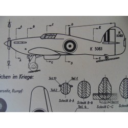 Alter Modellbauplan engl. Jagdeinsitzer Hawker "Hurricane"