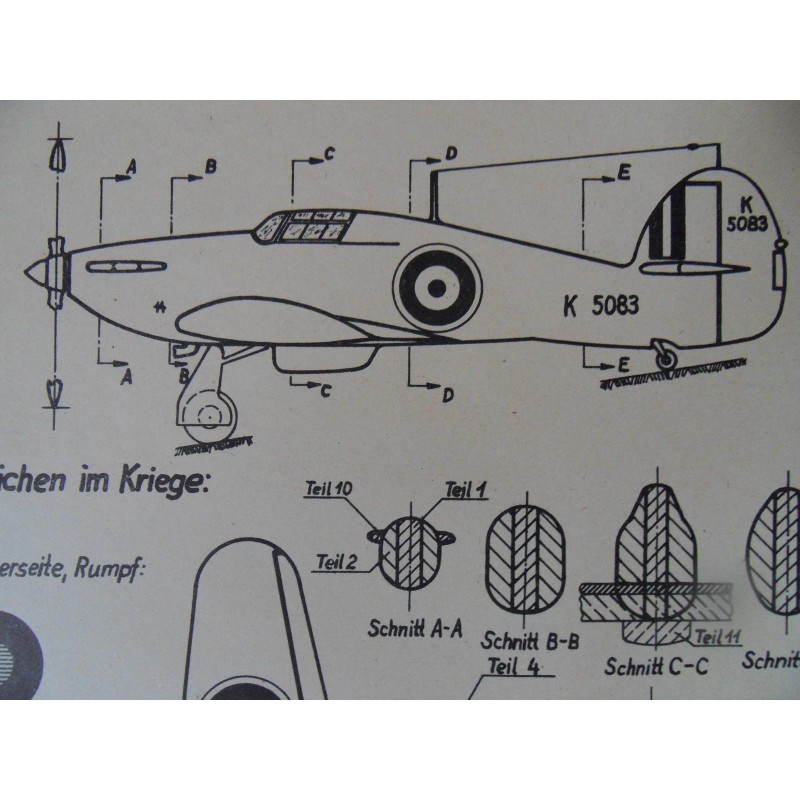 Alter Modellbauplan engl. Jagdeinsitzer Hawker "Hurricane" Alter Modellbauplan engl. Jagdeinsitzer Hawker "Hurricane"