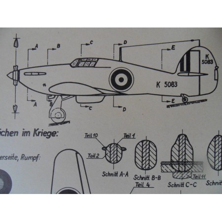 Alter Modellbauplan engl. Jagdeinsitzer Hawker "Hurricane"