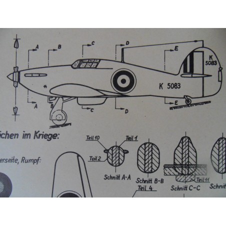 Alter Modellbauplan engl. Jagdeinsitzer Hawker "Hurricane"