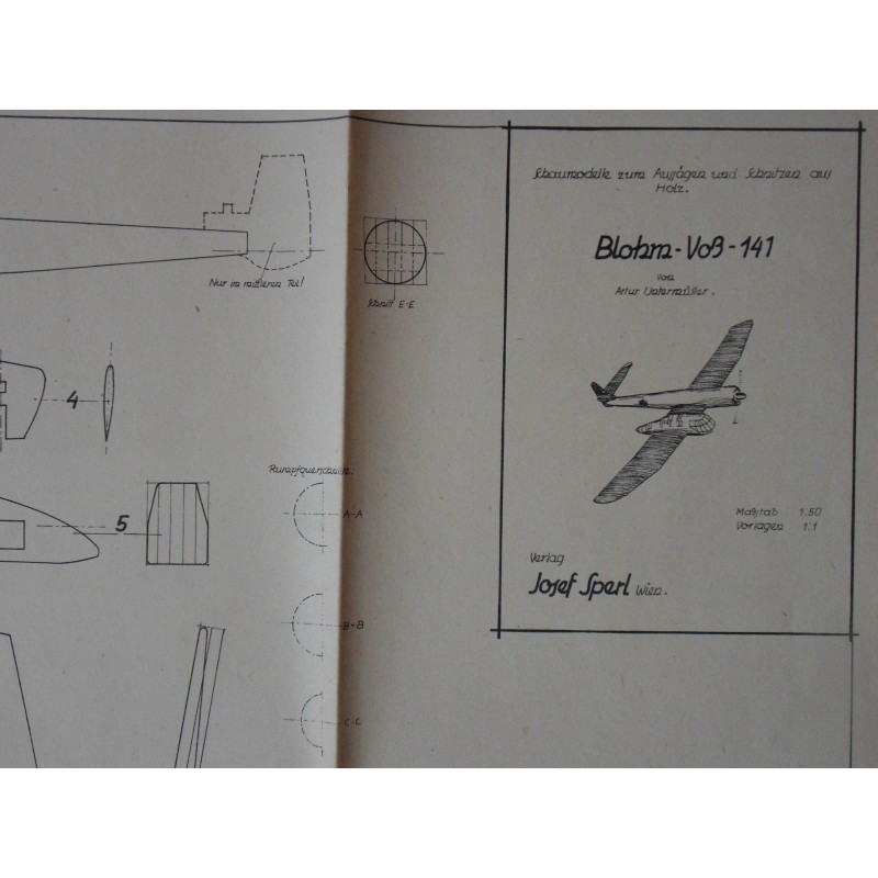 Alter Modellbauplan Flugzeug Blohm Voß - 141 Alter Modellbauplan Flugzeug Blohm Voß - 141