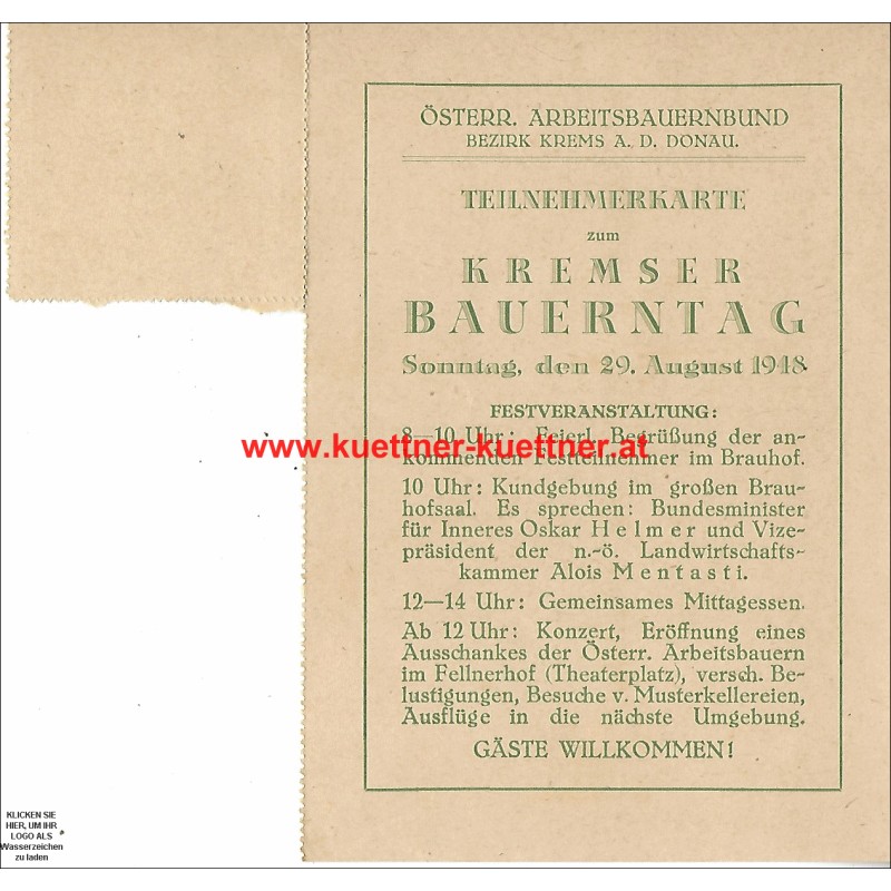 Kremser Bauerntag Teilnehmer Karte (1948)