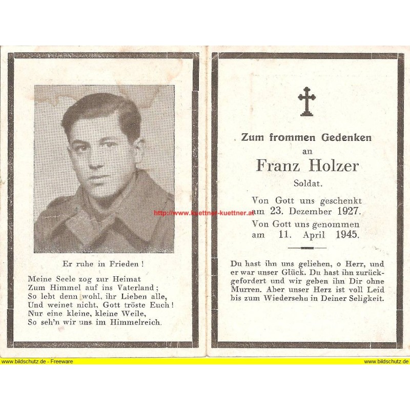 Sterbebildchen | death card WW2 | Franz Holzer