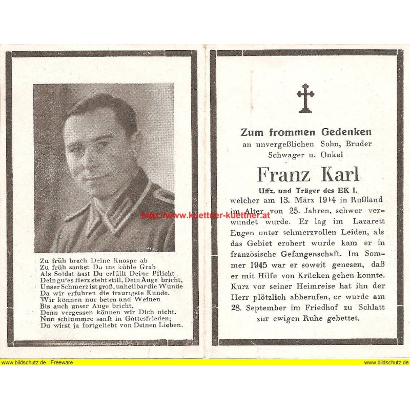 Sterbebildchen | death card WW2 | Franz Karl