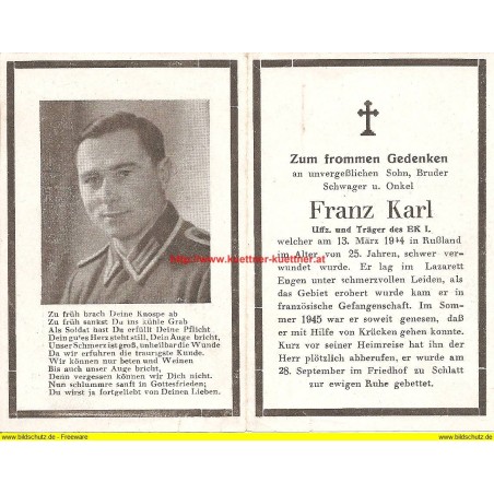 Sterbebildchen | death card WW2 | Franz Karl
