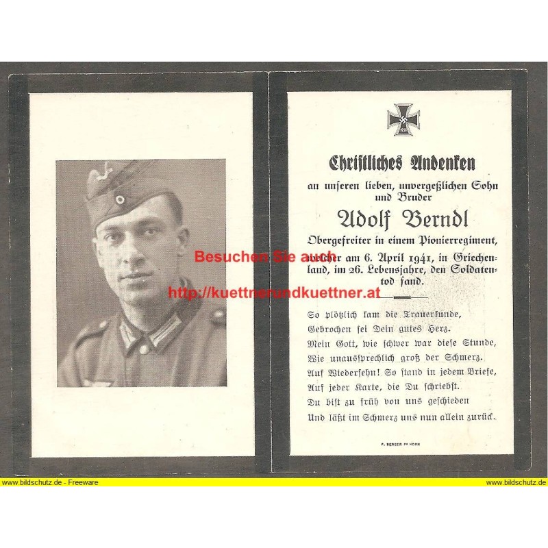 Sterbebildchen | death card WW2 | Adolf Berndl