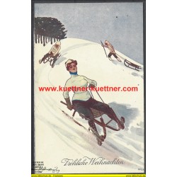 Frohe Weihnachten - Schlittenfahrt - Fritz Schönpflug
