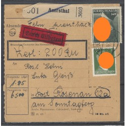 Paketkarte Auersthal nach Gleiß, Post Rosenau, ND