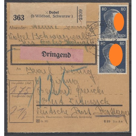 Paketkarte Dobel (b. Wildbad, Schwarzw.) nach Brest-Litowsk