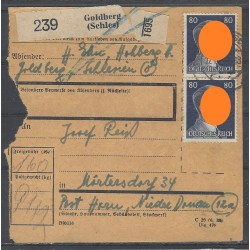 Paketkarte Goldberg (Schles) nach Mörtersdorf, Post Horn