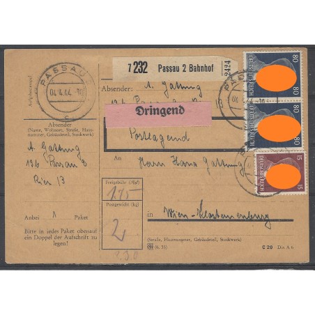 Paketkarte Passau 2 Bahnhof nach Wien, Klosterneuburg