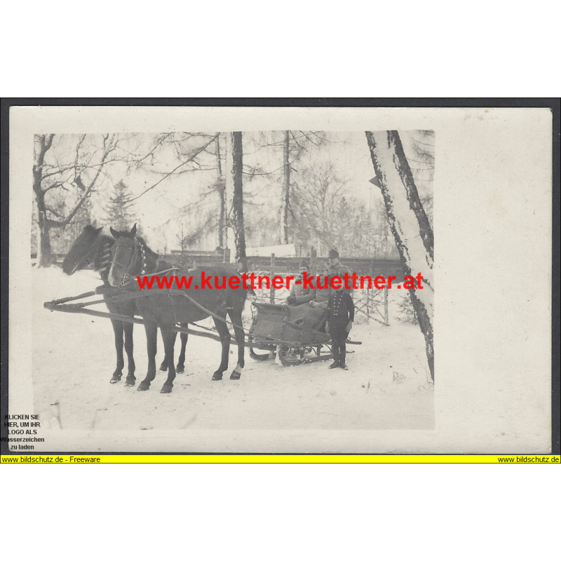K.u.k. Foto - Oblt. Gumpinger im Schlitten in Waksztewlany K.u.k. Foto - Oblt. Gumpinger im Schlitten in Waksztewlany