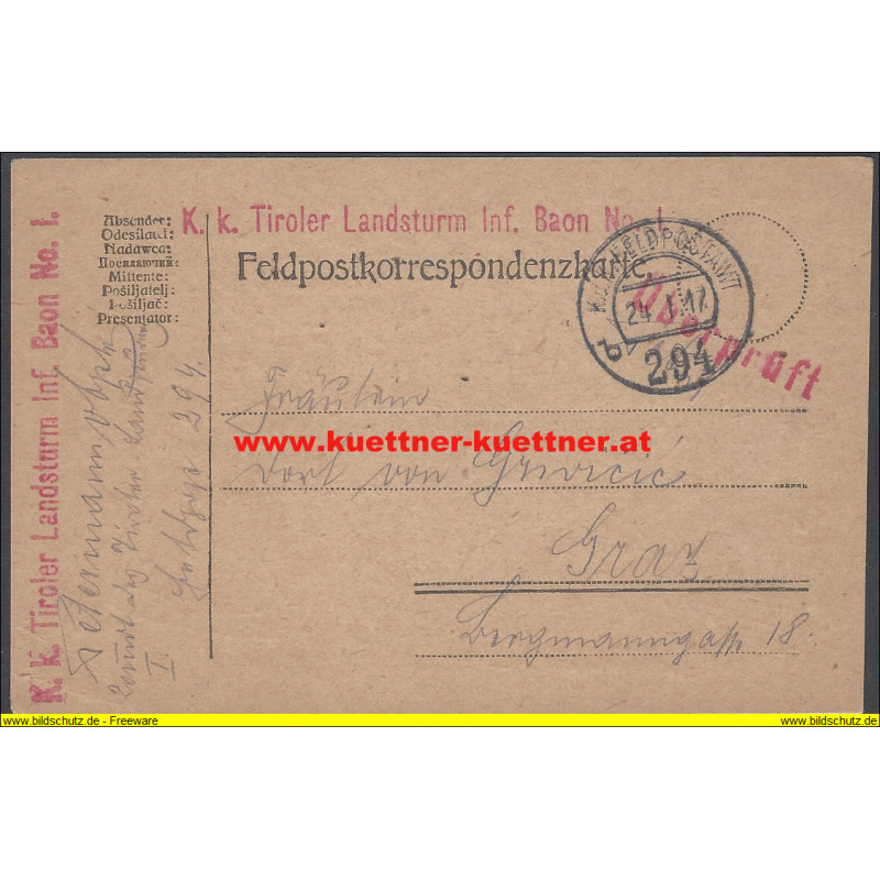 Feldpost 294 K.k. Tiroler Landsturm Inf. Baon No.1
