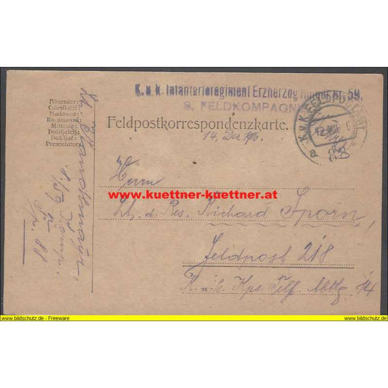 FP 88 K.u.k Infanterieregiment Erzhg. Rainer Nr. 59