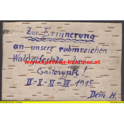 Birkenrindekarte - Erinnerung an das Waldgefecht bei Czartoryysk (1915)