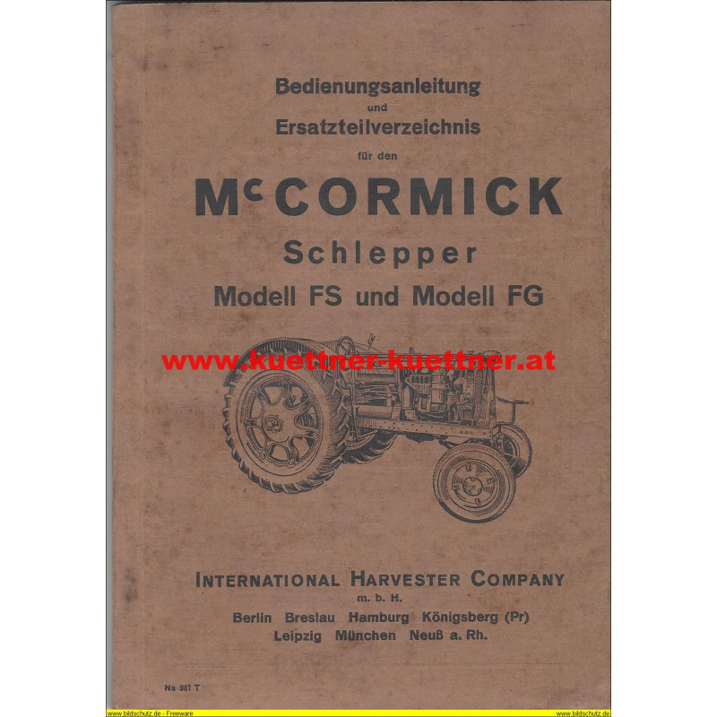 Bedienungsanleitung u. Ersatzteilverzeichnis Mc Cormick Schlepper