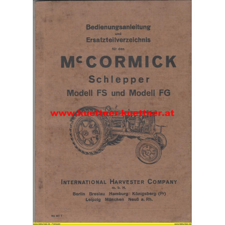 Bedienungsanleitung u. Ersatzteilverzeichnis Mc Cormick Schlepper