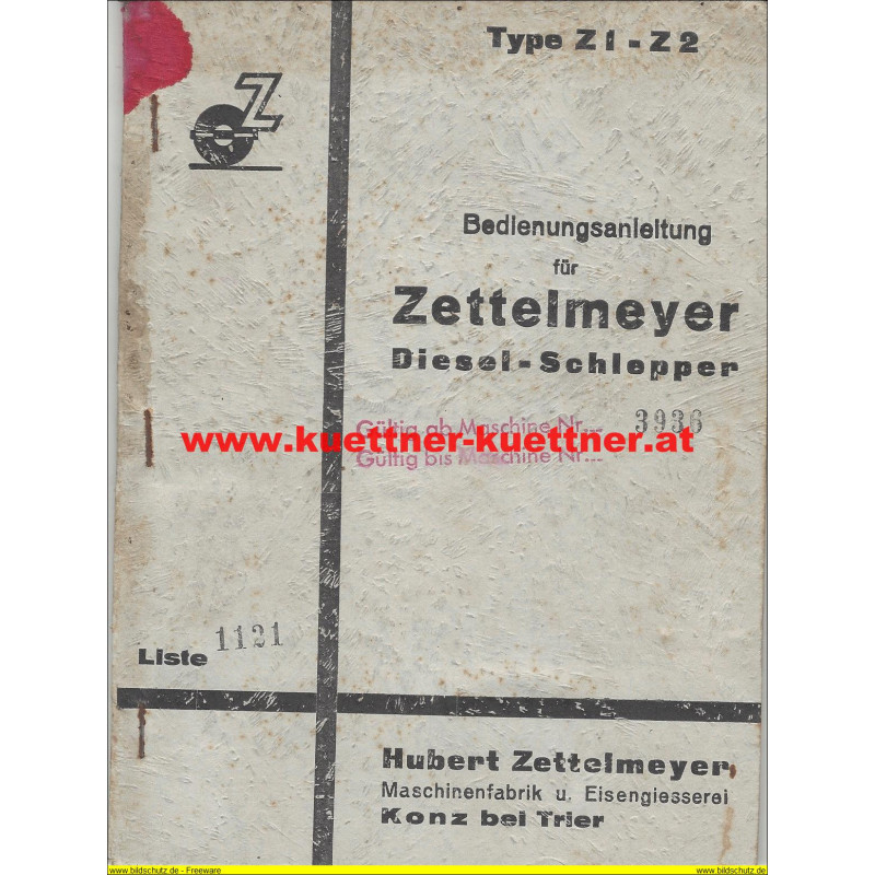 Bedienungsanleitung für Zettelmeyer Diesel-Schlepper