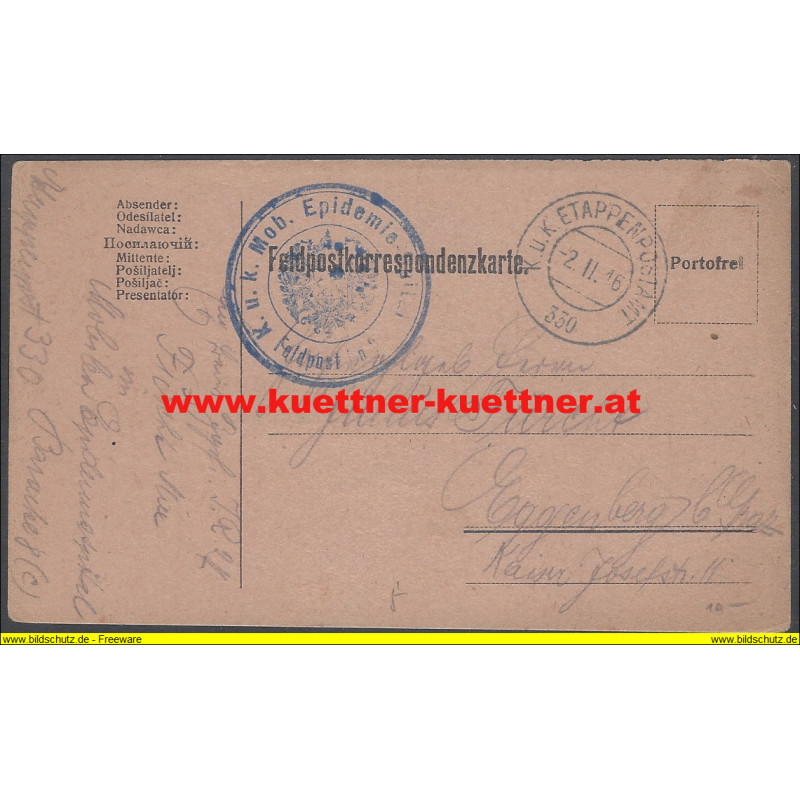 Feldpost k.u.k Mob. Epidemiespital Etappenpostamt 330